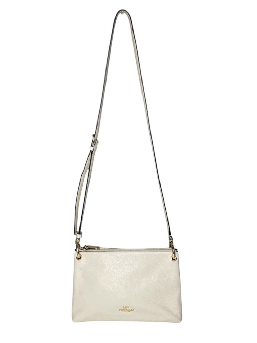 Coach Mia Double Zip Crossbody Bag Purse Handbag Ivory Pebbled Leather F76645